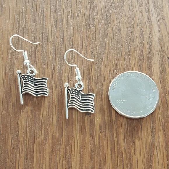 Dainty Silver American Flag Handmade Earrings - Picture 2 of 2